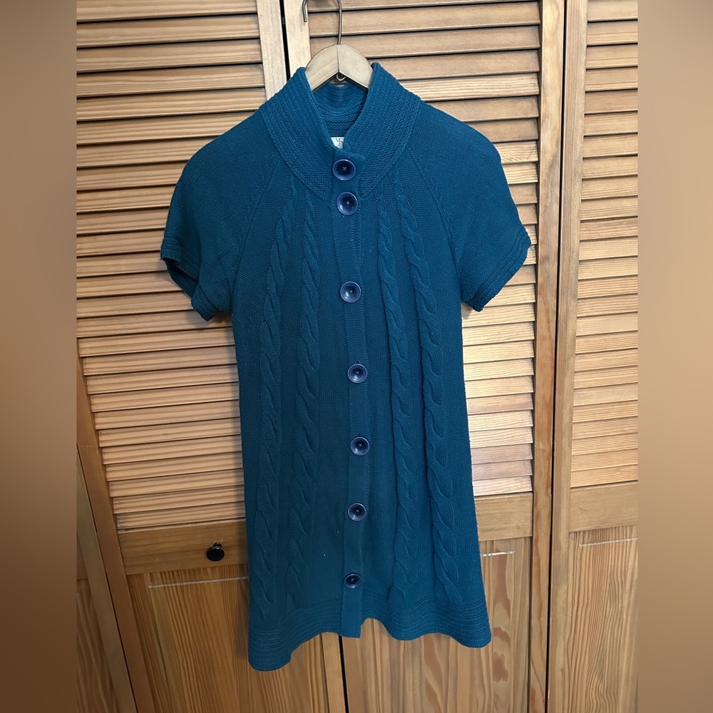 Teal Blue Long Vest Sweater